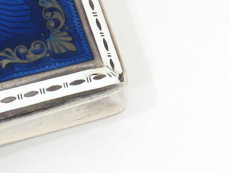 3.5 in - 900 Silver Blue Enamel Guilloche Antique Austrian Cigarette Case