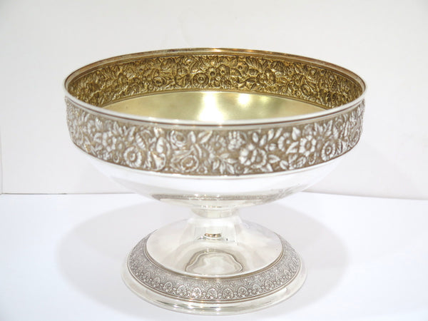 9" Sterling Silver Gilt Int. Dominick & Haff Antique Floral Repousse Footed Bowl