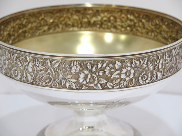 9" Sterling Silver Gilt Int. Dominick & Haff Antique Floral Repousse Footed Bowl