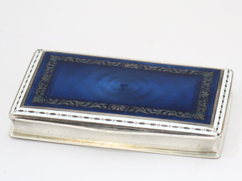 3.5 in - 900 Silver Blue Enamel Guilloche Antique Austrian Cigarette Case