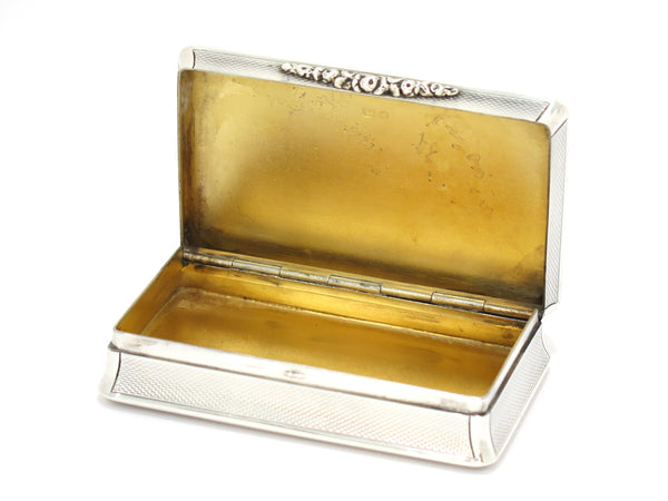 3.25 in - Sterling Silver Gilt Interior Vintage 1947 English Guilloche Snuff Box