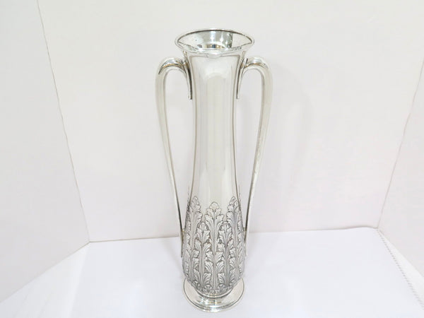 17.5 in Sterling Silver Tiffany & Co. Antique Foliate Motif Tall Vase w/ Handles