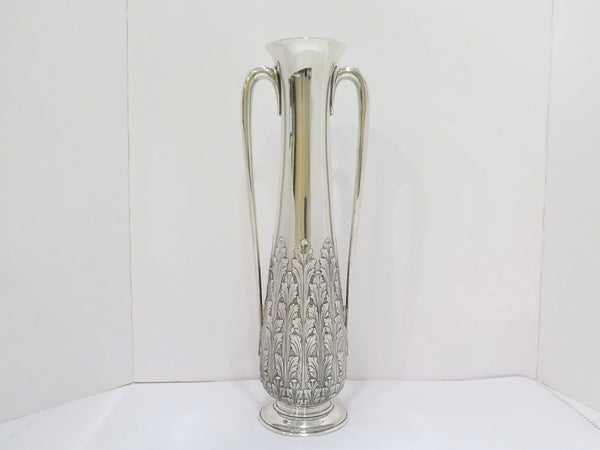 17.5 in Sterling Silver Tiffany & Co. Antique Foliate Motif Tall Vase w/ Handles