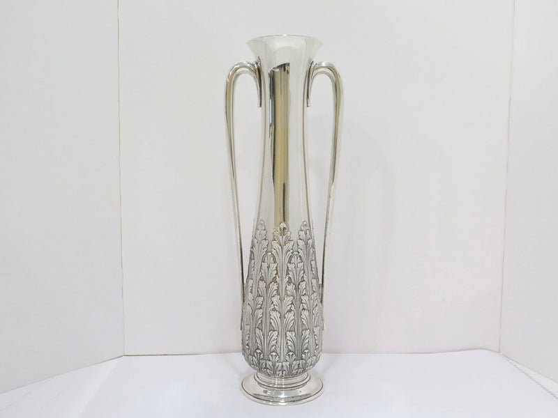 17.5 in Sterling Silver Tiffany & Co. Antique Foliate Motif Tall Vase w/ Handles