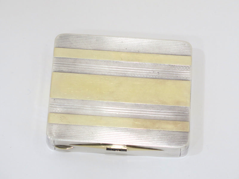 3 3/8 in Sterling Silver Gilt Sapphires Vintage European Striped Cigarette Case