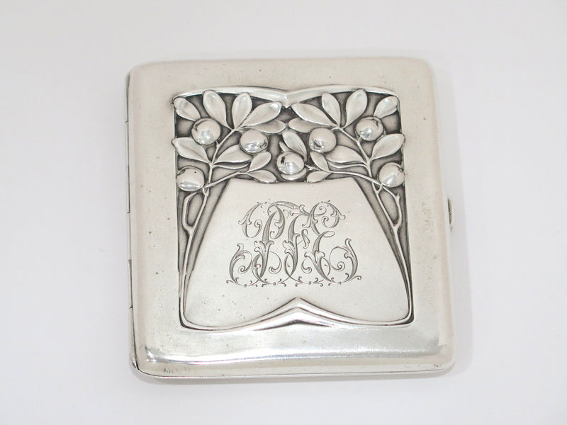 3 5/8 in European Silver Antique German c. 1904 Apple Tree Motif Cigarette Case