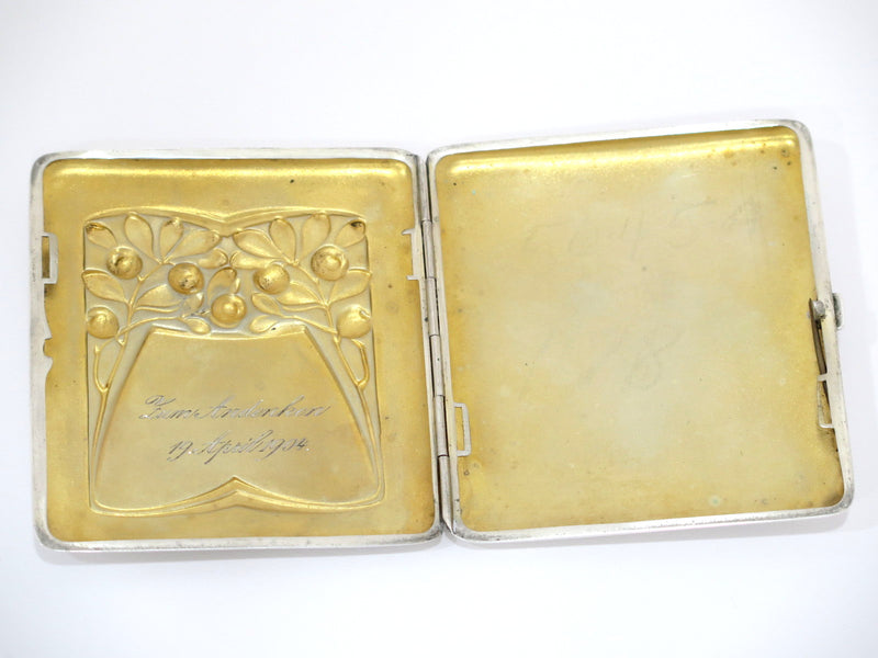 3 5/8 in European Silver Antique German c. 1904 Apple Tree Motif Cigarette Case