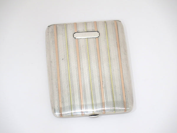 4" Sterling Silver 14K Gold Elgin American Mfg Co Antique Striped Cigarette Case