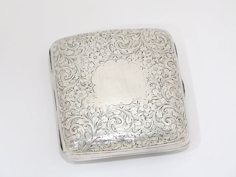 3 3/8 in - Sterling Silver Antique English 1894 Floral Motif Cigarette Case