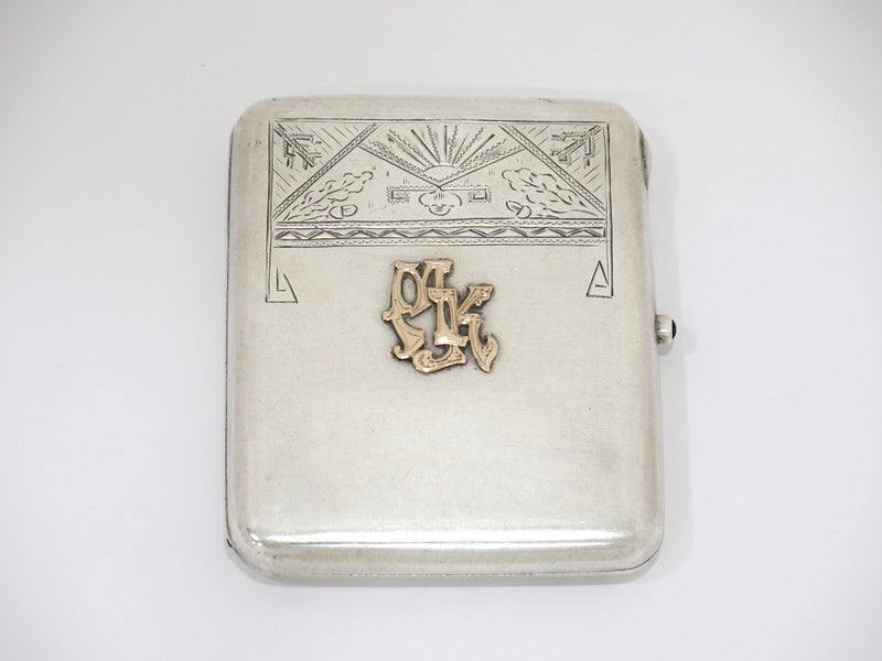 4 3/8" 875 Silver Gold Letters Sapphire Lock Vintage Russian 1936 Cigarette Case