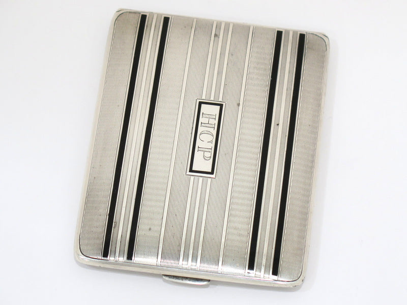 4.25 in - Sterling Silver Black Enamel Antique American Striped Cigarette Case