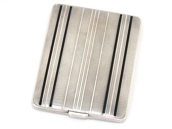 4.25 in - Sterling Silver Black Enamel Antique American Striped Cigarette Case