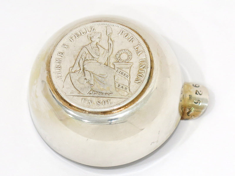 2 5/8 in - Sterling Silver Antique 1868 Republica Peruana 9 Decimos Coin Ashtray