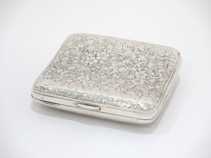 3 3/8 in - Sterling Silver Antique English 1894 Floral Motif Cigarette Case