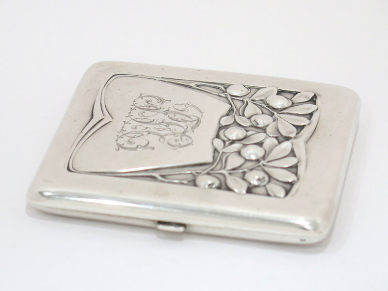 3 5/8 in European Silver Antique German c. 1904 Apple Tree Motif Cigarette Case