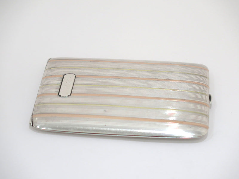 4" Sterling Silver 14K Gold Elgin American Mfg Co Antique Striped Cigarette Case