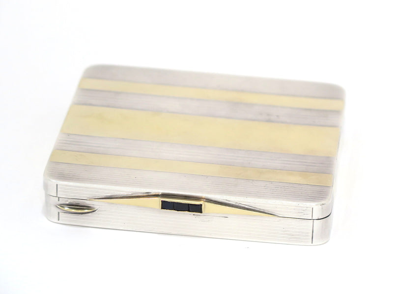 3 3/8 in Sterling Silver Gilt Sapphires Vintage European Striped Cigarette Case