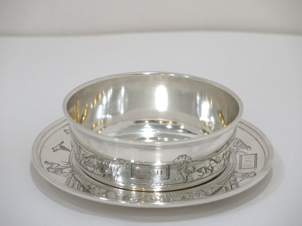 Sterling Silver International Sterling Antique Child's Bowl & Plate w/ Animals