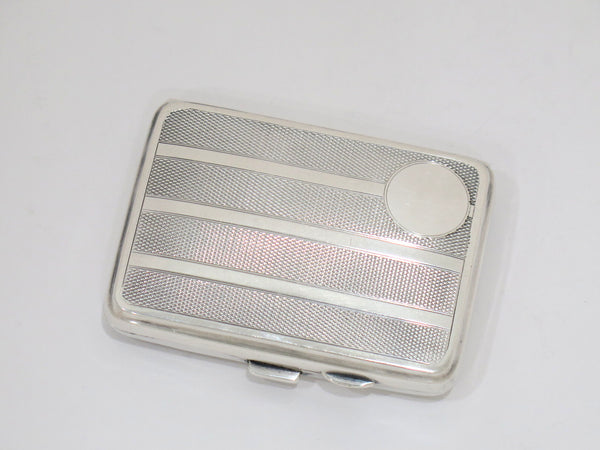 3 3/8 in - Sterling Silver Vintage English 1946 Guilloche Striped Cigarette Case