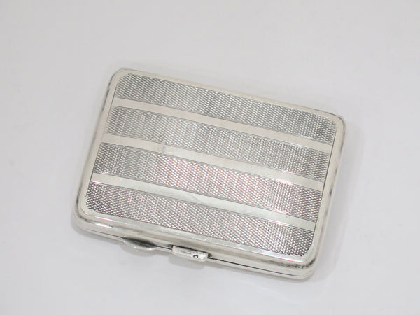 3 3/8 in - Sterling Silver Vintage English 1946 Guilloche Striped Cigarette Case