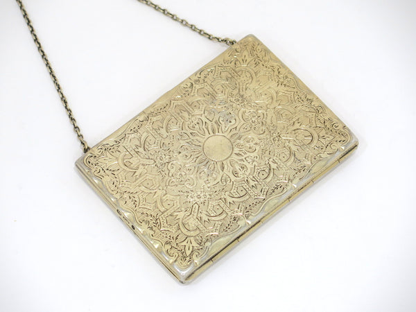 3 7/8 in - Sterling Silver Gilt Antique English 1875 Ornate Dance Card Case