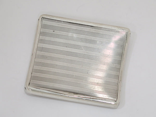 3 3/8 in - 900 Silver Gilt Interior Vintage German Curved Striped Cigarette Case