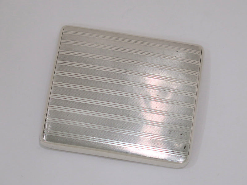 3 3/8 in - 900 Silver Gilt Interior Vintage German Curved Striped Cigarette Case