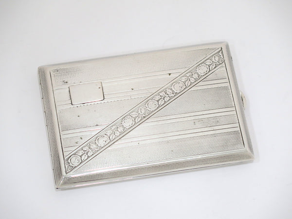 4.5 in - Sterling Silver Antique Italian Rose Motif Striped Cigarette Case