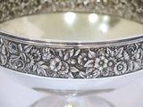 9" Sterling Silver Gilt Int. Dominick & Haff Antique Floral Repousse Footed Bowl