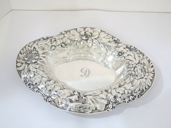 15 in - Sterling Silver Gorham Antique Peony Repousse Oval Serving Bowl