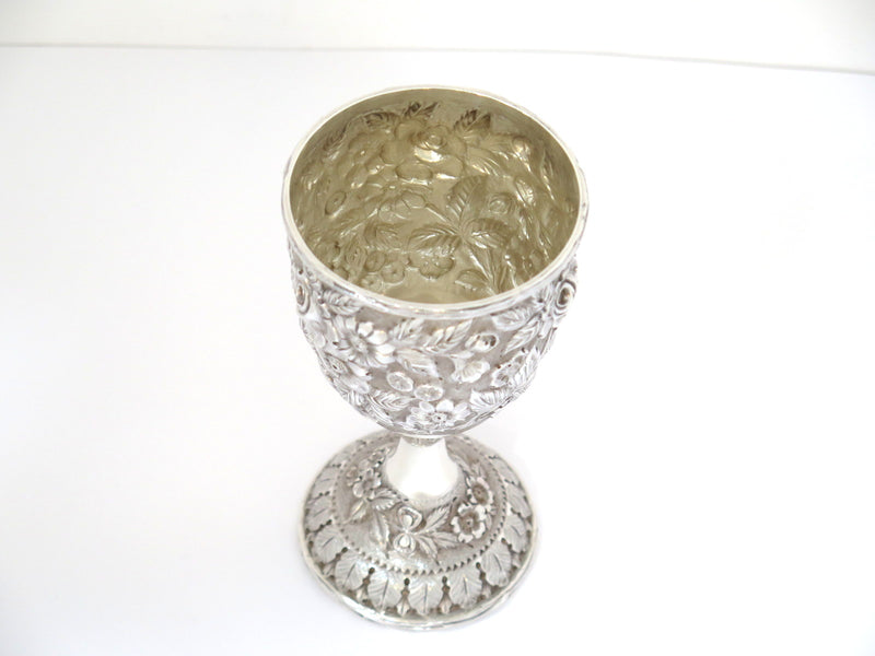 Pair of 6 5/8 in - Sterling Silver Schofield Antique Floral Repousse Goblets