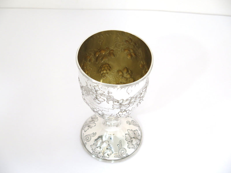 6 in Sterling Silver Gilt Interior Gorham Antique c. 1914 Grapevine Motif Goblet