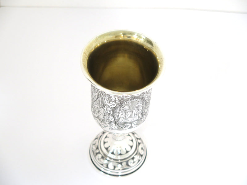 6 5/8 in - Sterling Silver Vintage Jewish Holiday Scenes Goblet