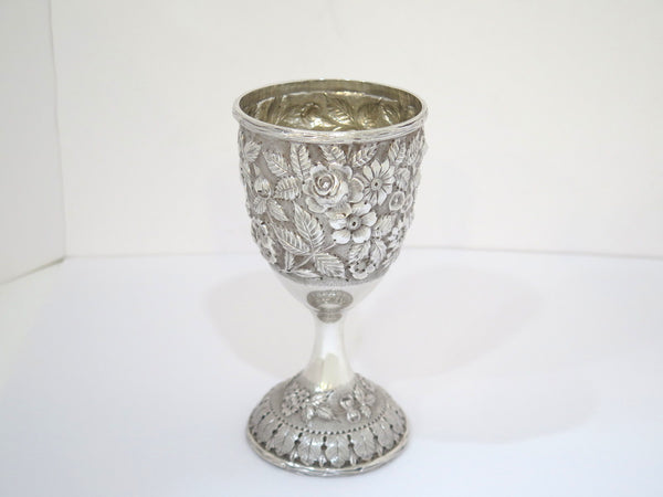 Pair of 6 5/8 in - Sterling Silver Schofield Antique Floral Repousse Goblets
