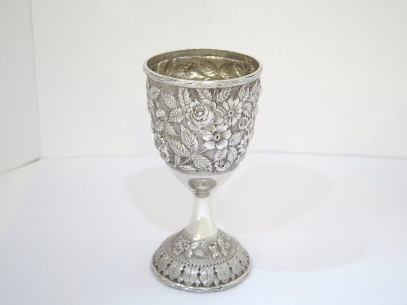 6 5/8 in - Sterling Silver Schofield Antique Floral Repousse Goblet