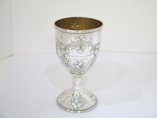 Pair of 6 in - Sterling Silver Gorham Antique c. 1914 Grapevine Motif Goblets