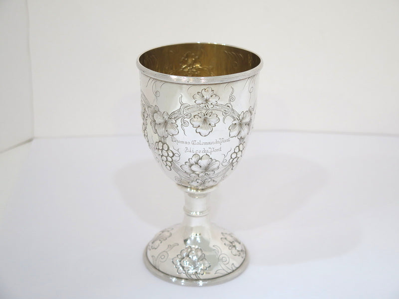 6 in Sterling Silver Gilt Interior Gorham Antique c. 1914 Grapevine Motif Goblet