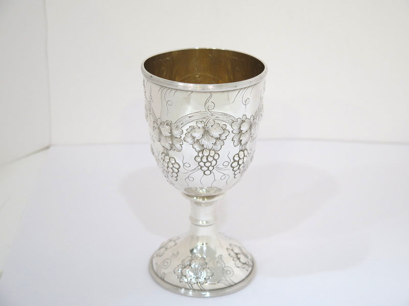 6 in Sterling Silver Gilt Interior Gorham Antique c. 1914 Grapevine Motif Goblet