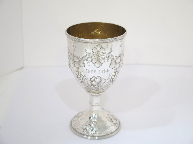 6 in Sterling Silver Gilt Interior Gorham Antique c. 1914 Grapevine Motif Goblet
