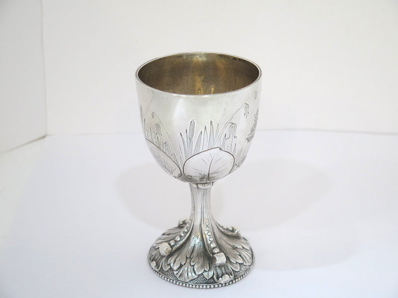 5 5/8 in Sterling Silver Savage & Lyman Antique Canadian Water Lily Motif Goblet