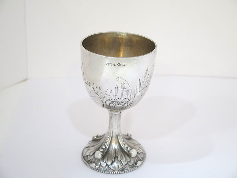 5 5/8 in Sterling Silver Savage & Lyman Antique Canadian Water Lily Motif Goblet