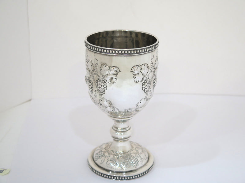 6 7/8 in - Coin Silver Jones, Ball & Co. Antique 1853-55 Grapevine Motif Goblet