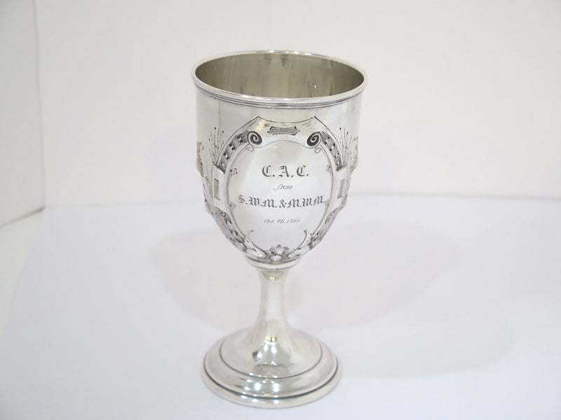 6.5 in - Coin Silver Antique American c. 1864 Grapevine Motif Goblet