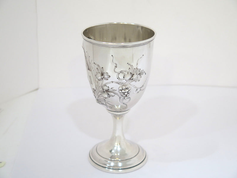 6.5 in - Coin Silver Antique American c. 1864 Grapevine Motif Goblet