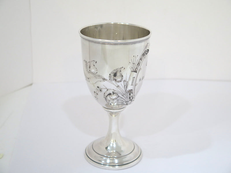 6.5 in - Coin Silver Antique American c. 1864 Grapevine Motif Goblet