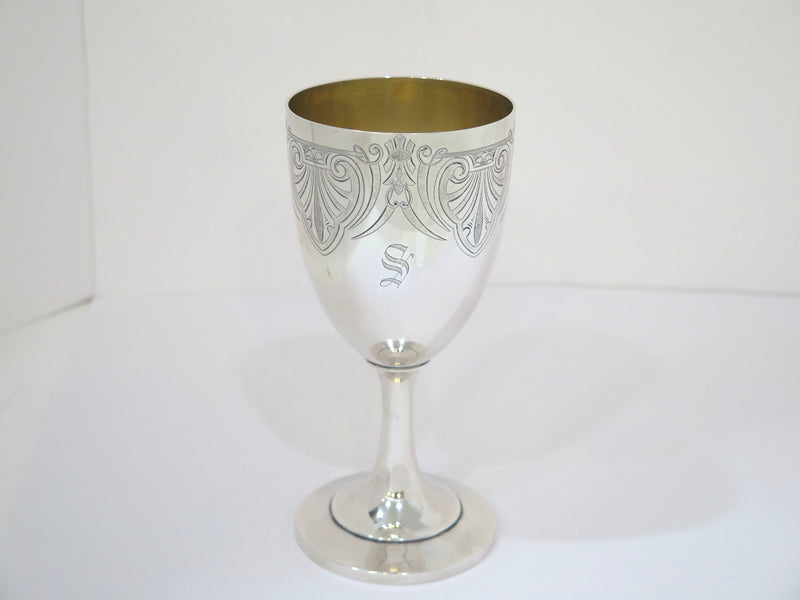 6 7/8 in Coin Silver Gilt Interior Peter L. Krider Antique Greek Revival Goblet