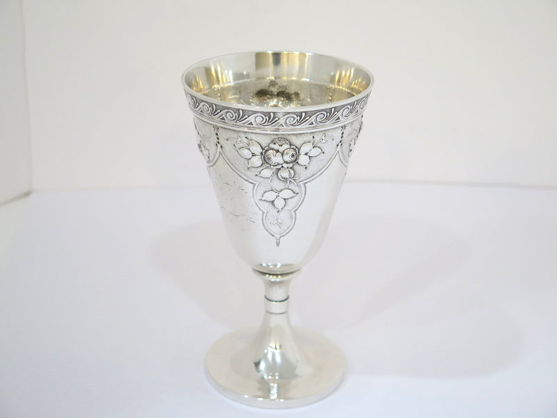 6 3/8 in - Sterling Silver Gorham Antique Fruit Flower Motif Goblet