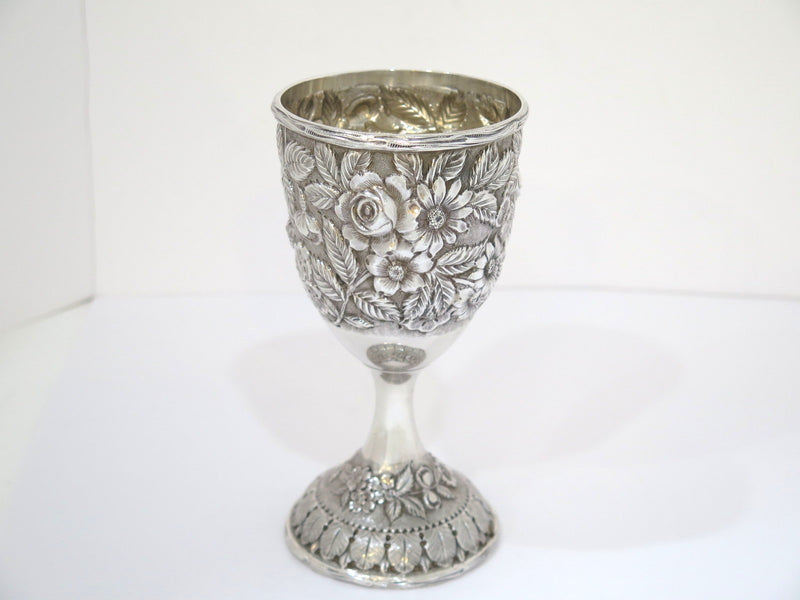 6 5/8 in - Sterling Silver Schofield Antique Floral Repousse Goblet