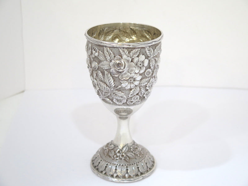 Pair of 6 5/8 in - Sterling Silver Schofield Antique Floral Repousse Goblets