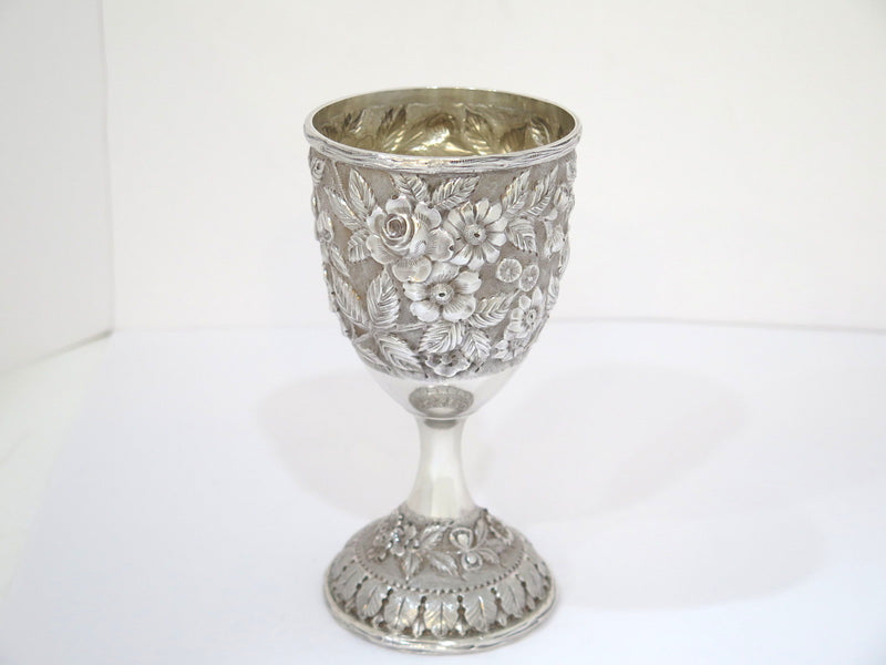 Pair of 6 5/8 in - Sterling Silver Schofield Antique Floral Repousse Goblets